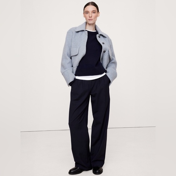 NWT! Banana Republic Navy Soho High Rise Wide Leg Siena Italian Wool Pant🧡🧡🩵 - Picture 1 of 8